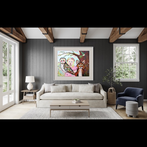 Blossom Fox Owl Art Print Oil Painting Flowers Child Portrait Whimsical Decor - Picture 6 of 9